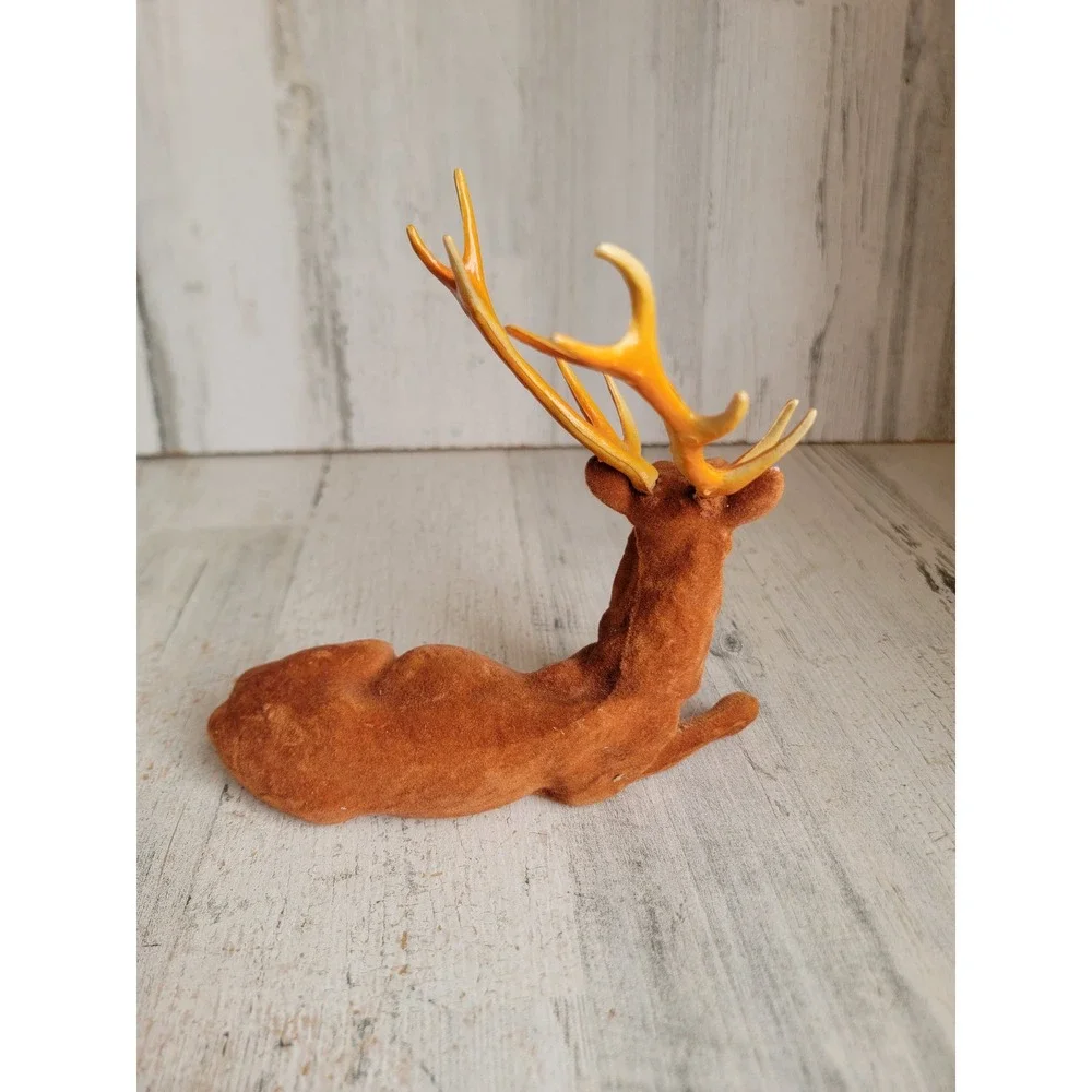 Vintage flocked reindeer laying buck Xmas unique fawn antler home decor